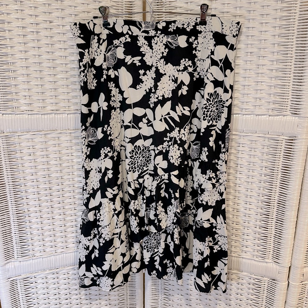 Talbots Black and White Floral A-Line Skirt